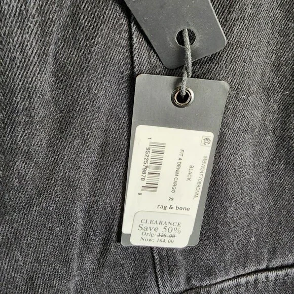 Rag & Bone Fit 4 Denim Cargo Pants Men's 29 Black Pockets Button Zip Closure - Picture 6 of 15
